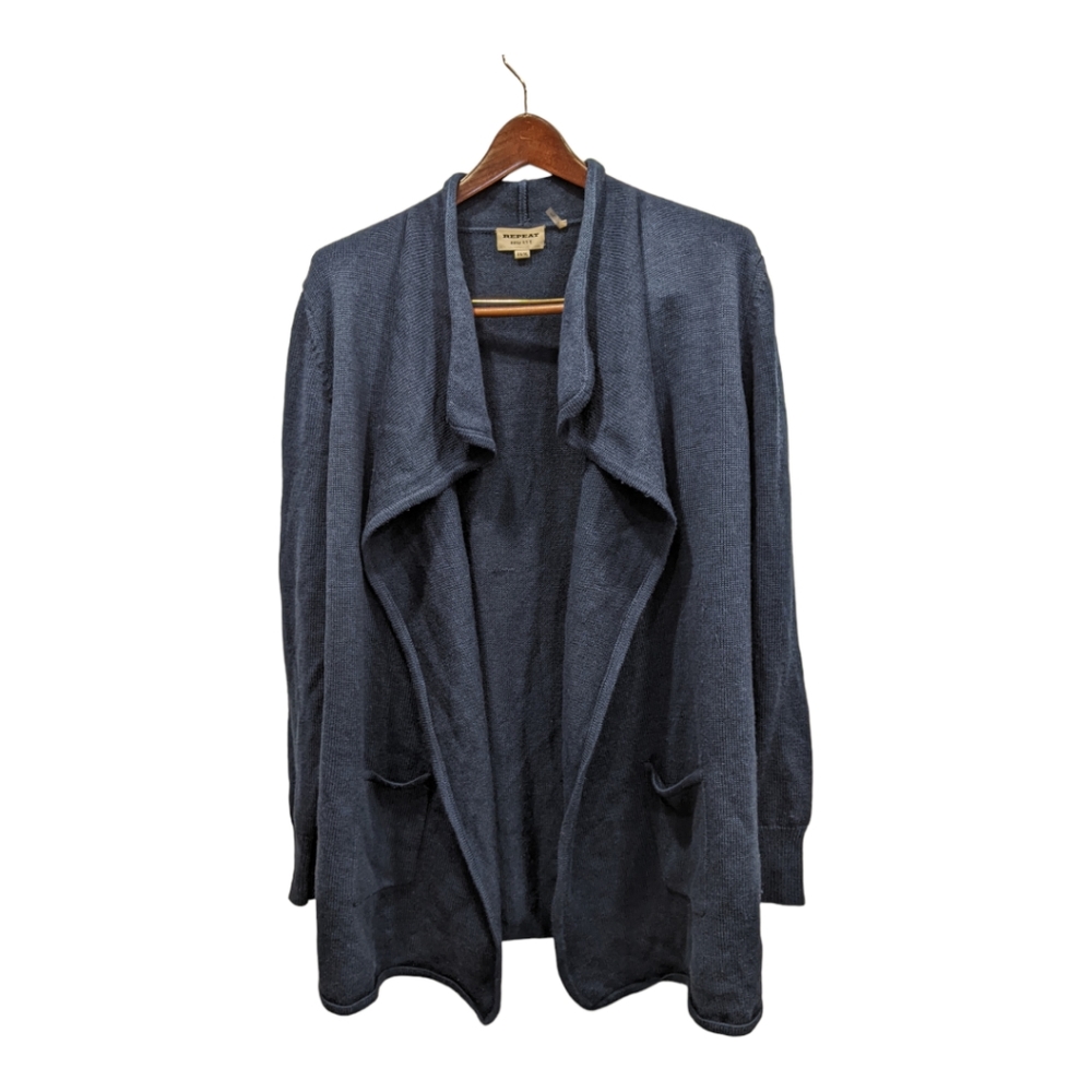 Repeat Navy Blue 100% Merino Wool Open Coatigan/Cardigan Size XL